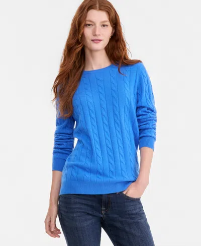 Charter Club Women's Cable-knit Crewneck 100% Cashmere Sweater, Macy's Exclusive In Blue