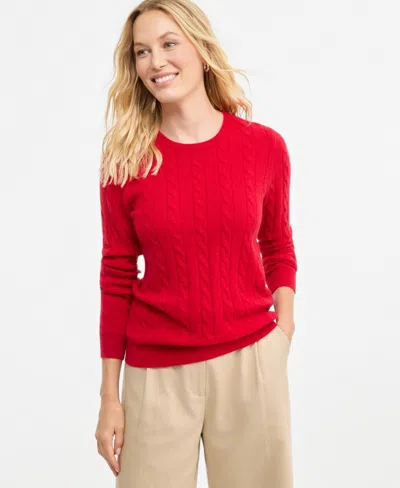 Charter Club Women's Cable-knit Crewneck 100% Cashmere Sweater, Macy's Exclusive In Red
