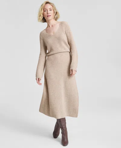 Charter Club Women's Cashmere A-line Shaker Midi Skirt, Created For Macy's In Pearl Taupe Heather