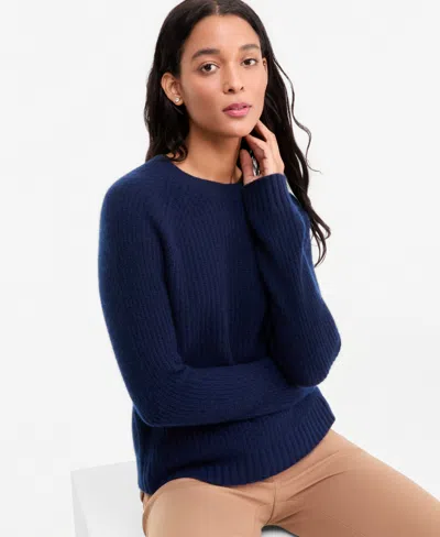 Charter Club Women's Cashmere Shaker Stitch Crewneck Sweater, Macy's Exclusive In Blue