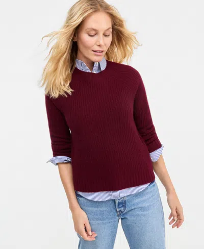 Charter Club Women's Cashmere Shaker Stitch Crewneck Sweater, Macy's Exclusive In Burgundy