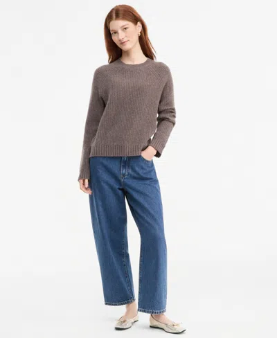 Charter Club Women's Cashmere Shaker Stitch Crewneck Sweater, Macy's Exclusive In Brown
