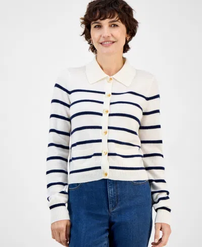 Charter Club Women's Cashmere Stripe Button-front Cardigan, Macy's Exclusive In White