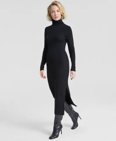 Charter Club Women's 100% Cashmere Turtleneck Midi Sweater Dress, Created For Macy's In Classic Black