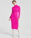 Charter Club Women's Petite 100% Cashmere Turtleneck Midi Sweater Dress, Created For Macy's In Fierce Pink
