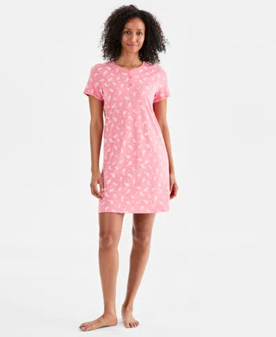 Charter Club Women's Cotton Essential Short-sleeve Henley Sleepshirt, Macy's Exclusive In Multi