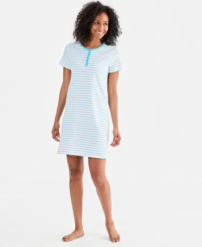 Charter Club Women's Cotton Essential Short-sleeve Henley Sleepshirt, Macy's Exclusive In Multi