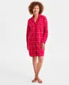 Charter Club Women's Cotton Flannel Printed Long Sleeve Sleepshirt In Pink