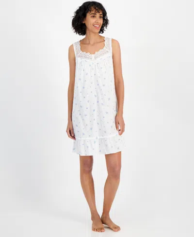 Charter Club Women's Cotton Floral Lace-trim Chemise, Created For Macy's In Blossom Delft