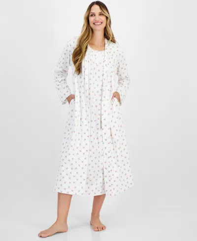 Charter Club Women's Cotton Floral Long Robe, Created For Macy's In Rosebud Toss
