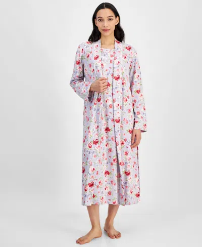 Charter Club Women's Cotton Floral Long Robe, Created For Macy's In Roses Lilac