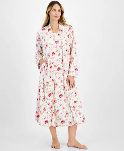 Charter Club Women's Cotton Floral Long Robe, Created For Macy's In Roses Pink