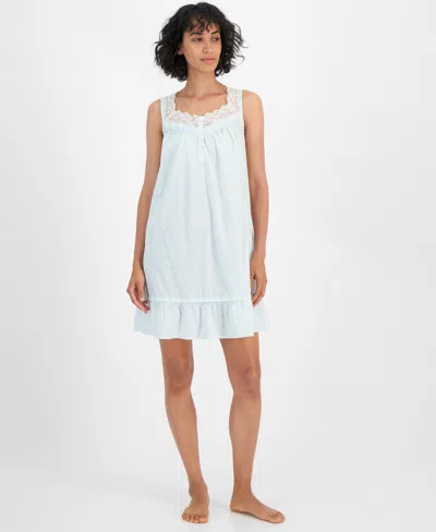 Charter Club Women's Cotton Lace-trim Chemise, Created For Macy's In Blue Glass