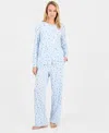 Charter Club Women's Cotton Printed Button-front Pajama Set, Exclusively At Macy's In Blue