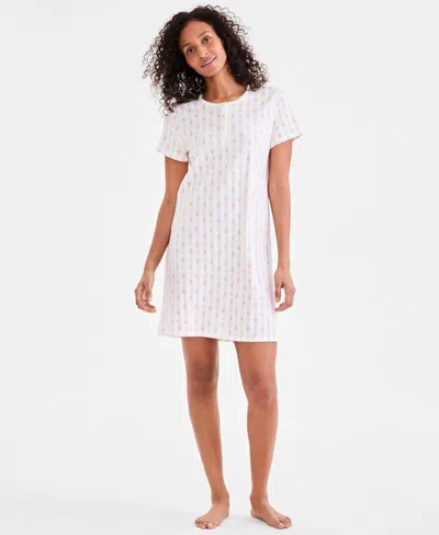 Charter Club Women's Cotton Printed Henley Sleepshirt, Created For Macy's In Botanica Stripe