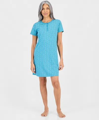 Charter Club Women's Cotton Printed Henley Sleepshirt, Created For Macy's In Floral Stripe