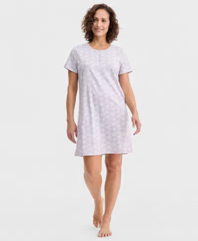 Charter Club Women's Cotton Printed Henley Sleepshirt, Created For Macy's In Multi