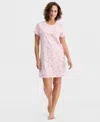 Charter Club Women's Cotton Printed Henley Sleepshirt, Created For Macy's In Pink