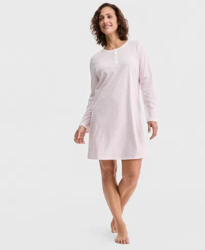 Charter Club Women's Cotton Printed Long Sleeve Henley Sleepshirt, Created For Macy's In Pink