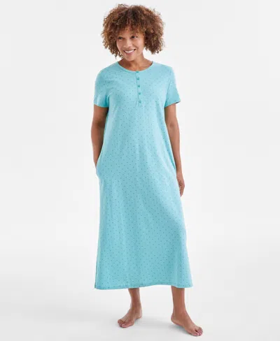 Charter Club Women's Cotton Printed Henley Sleepshirt, Created For Macy's In Dot Trio Willow