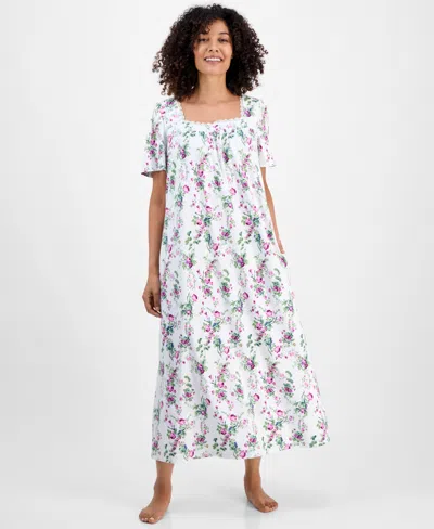 Charter Club Women's Cotton Short-sleeve Lace-trim Nightgown In Multi