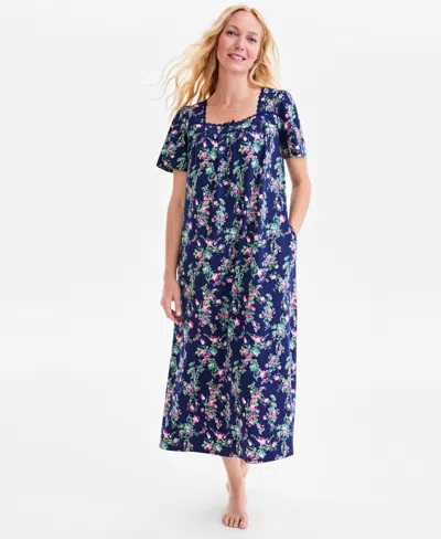 Charter Club Women's Cotton Short-sleeve Lace-trim Nightgown In Multi
