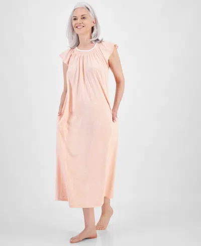 Charter Club Women's Cotton Smocked-neck Nightgown, Created For Macy's In Scroll Champagne Pink
