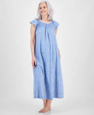 Charter Club Women's Cotton Smocked-neck Nightgown, Created For Macy's In Scroll Delft