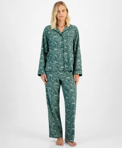 Charter Club Petite Women's Long-sleeve Cotton Flannel Packaged Pajama Set, Created For Macy's In Animal Garden