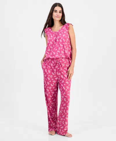 Charter Club Women's Cotton-blend Pointelle Flutter Tank Pajama Set, Macy's Exclusive In Pink