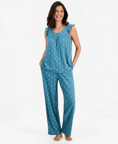 Charter Club Women's Cotton-blend Pointelle Flutter Tank Pajama Set, Macy's Exclusive In Blue