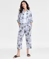 Charter Club Women's Cropped Pull-on 100% Linen Pants, Exclusively At Macy's In Bright White