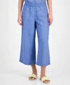Charter Club Petite 100% Linen Wide-leg Cropped Pants, Exclusively At Macy's In Blue Ocean