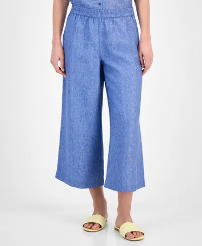 CHARTER CLUB WOMEN'S CROPPED WIDE-LEG 100% LINEN PANTS, EXCLUSIVELY AT MACY'S