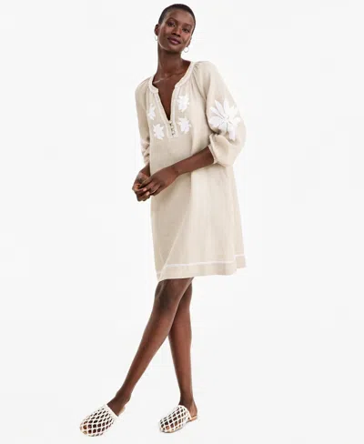 Charter Club Women's Delave Linen Applique Shift Dress, Macy's Exclusive In White