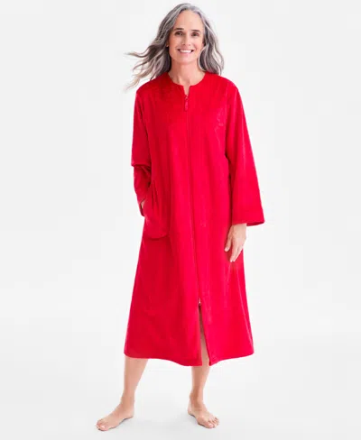 Charter Club Women's Embossed Velour Zip-front Robe, Macy's Exclusive In Red