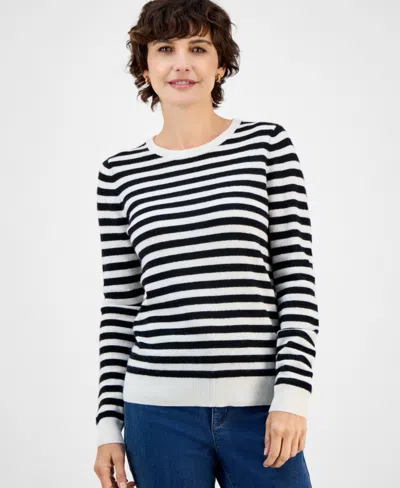 Charter Club Women's Even Stripe 100% Cashmere Sweater, Macy's Exclusive In Black