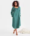Charter Club Women's Flannel Ruffle-neck Long Sleeve Nightgown In Green