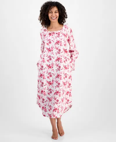 Charter Club Women's Flannel Ruffle-neck Long Sleeve Nightgown In Pink