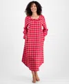 Charter Club Women's Flannel Ruffle-neck Long Sleeve Nightgown In Red