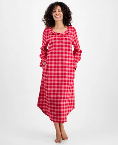 Charter Club Women's Flannel Ruffle-neck Long Sleeve Nightgown In Red