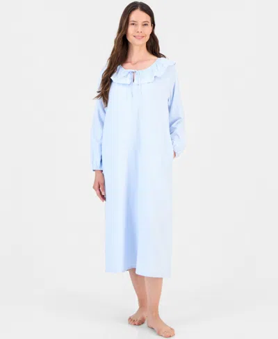Charter Club Women's Flannel Scoop-neckline Ruffle-detail Nightgown, Macy's Exclusive In Diamond Blue