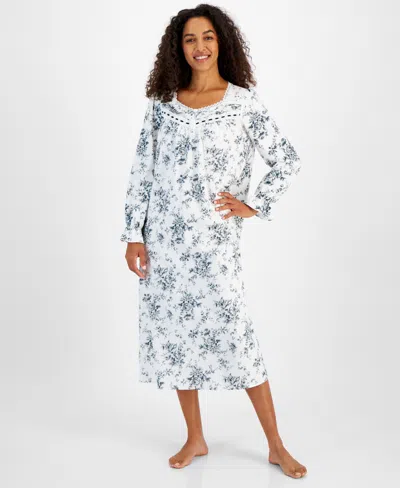 Charter Club Women's Floral Flannel Henley Nightgown, Created For Macy's In Floral Toile Green