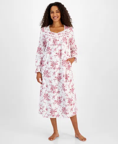 Charter Club Women's Floral Flannel Henley Nightgown, Created For Macy's In Florl Toile Red