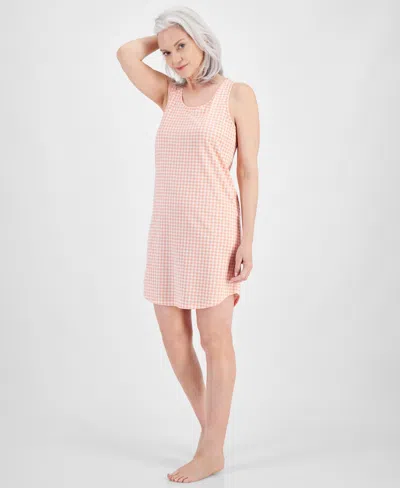 Charter Club Women's Floral Tank Sleep Shirt, Created For Macy's In Gingham Coral