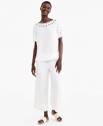 Charter Club Women's High-rise Wide-leg Pull-on Linen Pants, Macy's Exclusive In White