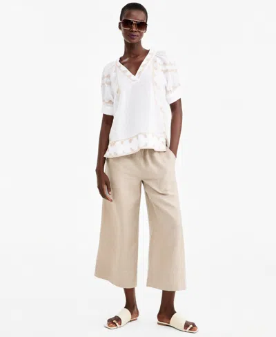 Charter Club Women's High-rise Wide-leg Pull-on Linen Pants, Macy's Exclusive In Neutral