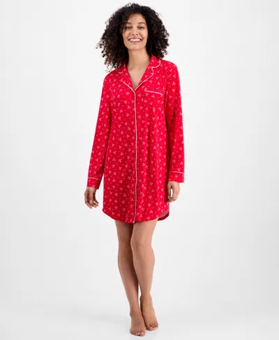 Charter Club Women's Jersey Printed Long Sleeve Sleepshirt In Burgundy