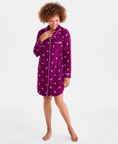 Charter Club Women's Jersey Printed Long Sleeve Sleepshirt In Pink