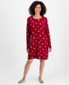 Charter Club Women's Jersey Printed Long Sleeve Sleepshirt In Red